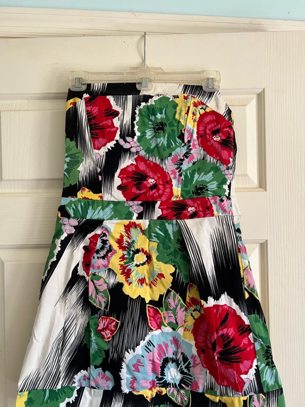 Bold Floral Strapless Dress in Black, Red, Green, Yellow